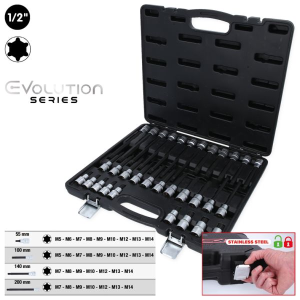 KS TOOLS 1/2" RIBE® padrunotsakute komplekt, 32 tk, lühikesed, pikad ja eriti pikad 911.4520