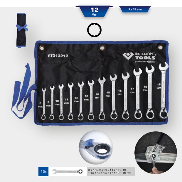 KS TOOLS Zestaw kluczy oczkowych z grzechotką BT013212