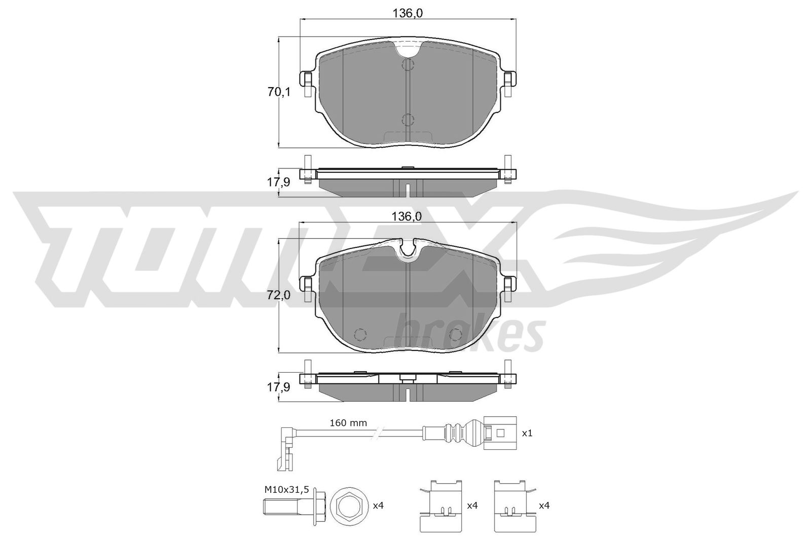 TOMEX Brakes stabdžių trinkelių rinkinys, diskinis stabdys TX 60-62